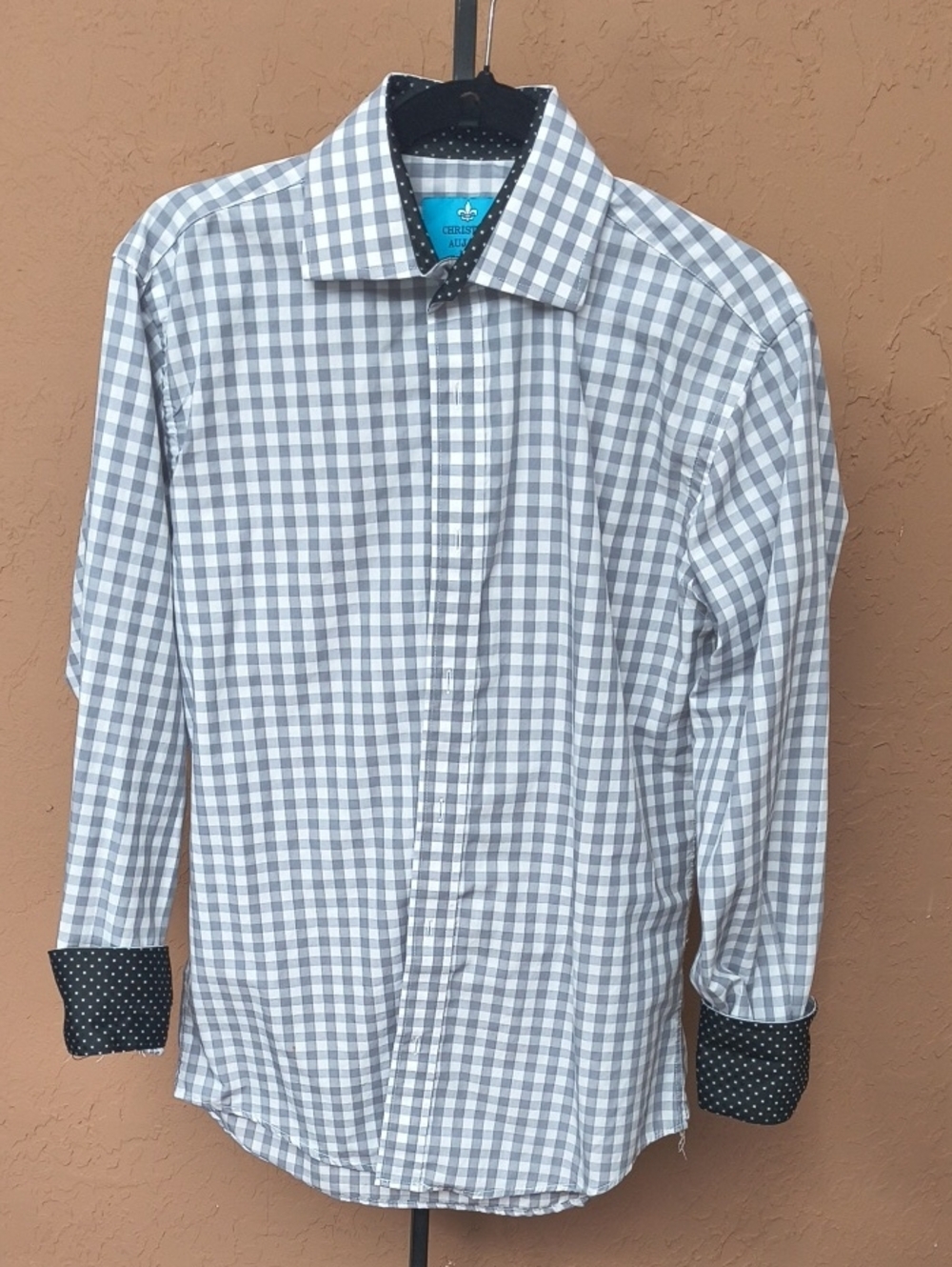 Christian Aujard Gray/White Checkered Men's Dress Shirt Size Small